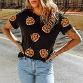 Short Sleeve Pumpkin Printed Casual T Shirt