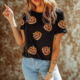 Short Sleeve Pumpkin Printed Casual T Shirt