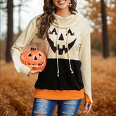 Long Sleeve Pumpkin Printed Pile Collar Top