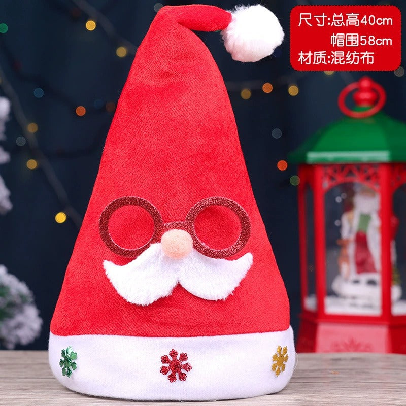 Christmas Eve Gold Velvet Glasses Santa Claus Hat