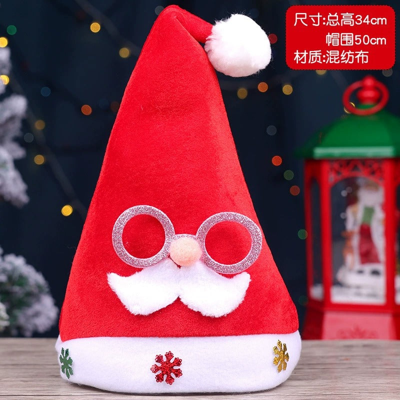 Christmas Eve Gold Velvet Glasses Santa Claus Hat